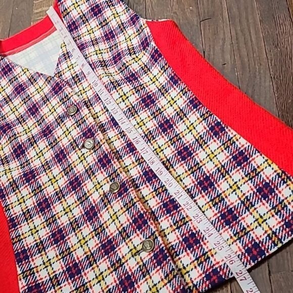 Vintage 50s 60s Handmade Red Blue Yellow Plaid Vest Unisex Napolean Buttons - Picture 9 of 12